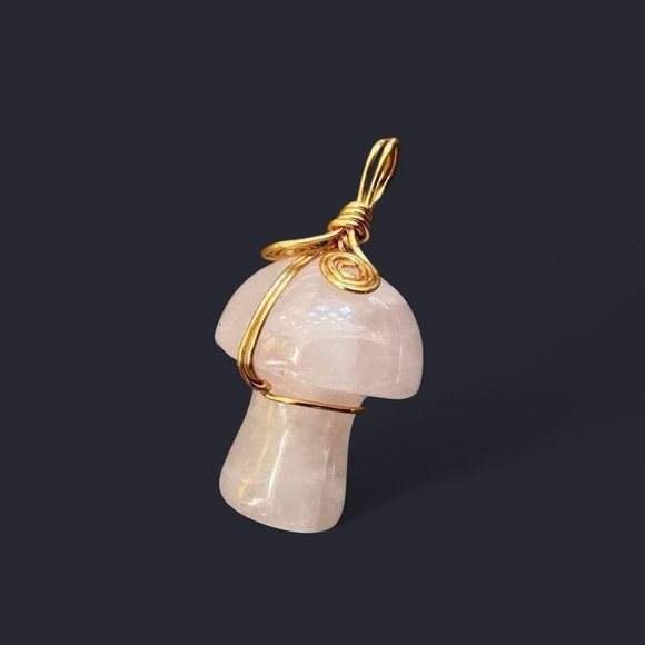Rose Quartz Wire Wrapped Mushroom Pendant - Picture 1 of 4